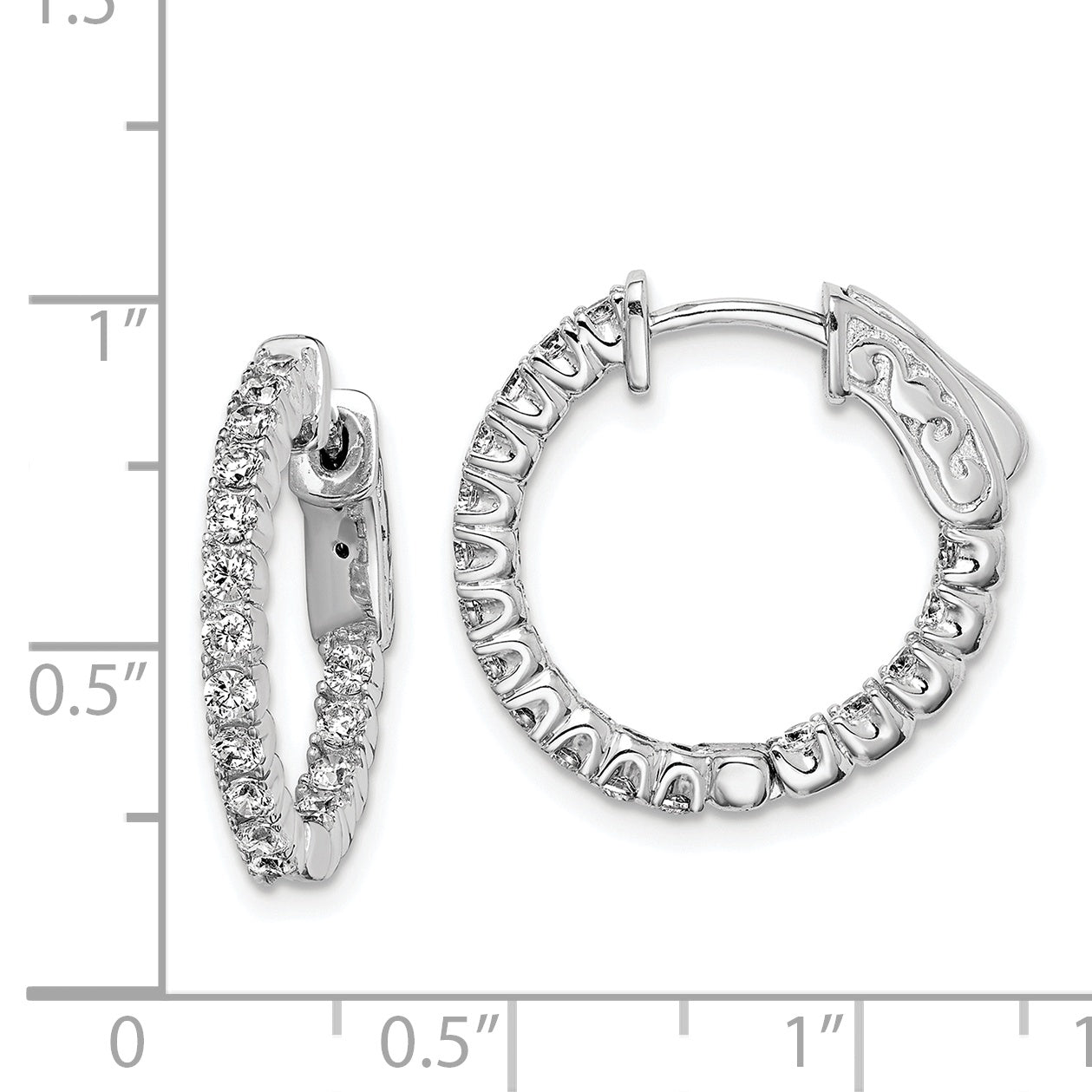 Sterling Shimmer Sterling Silver Rhodium-plated 34 Stone 2.0mm CZ In and Out Round Hinged Hoop Earrings