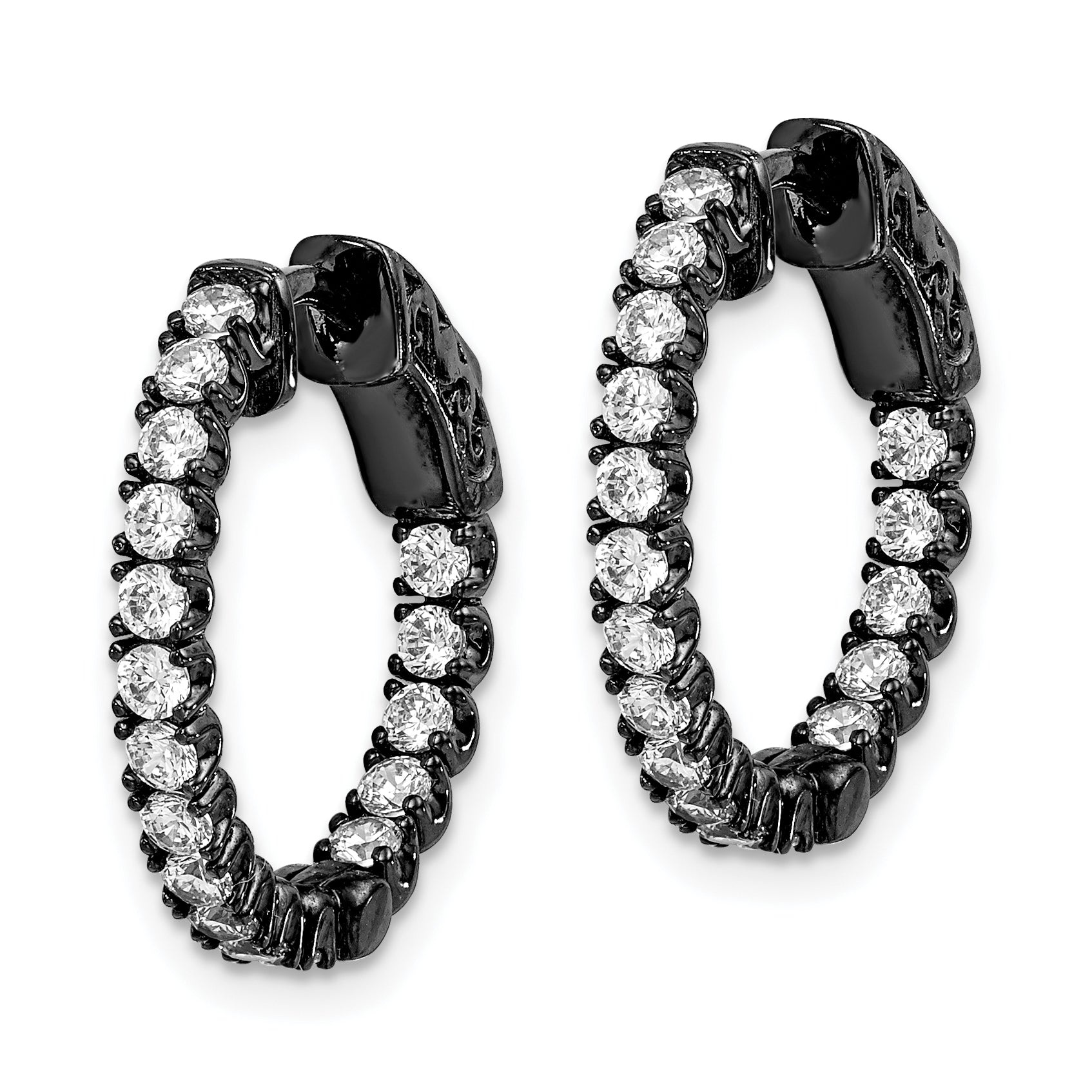 Sterling Shimmer Black Rhodium-plated 34 Stone 2.0mm CZ In and Out Round Hinged Hoop Earrings