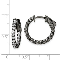 Sterling Shimmer Black Rhodium-plated 34 Stone 2.0mm CZ In and Out Round Hinged Hoop Earrings