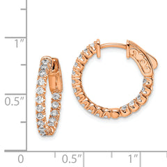 Sterling Shimmer Sterling Silver Rose-tone Rose Gold-plated 34 Stone 2.0mm CZ In and Out Round Hinged Hoop Earrings