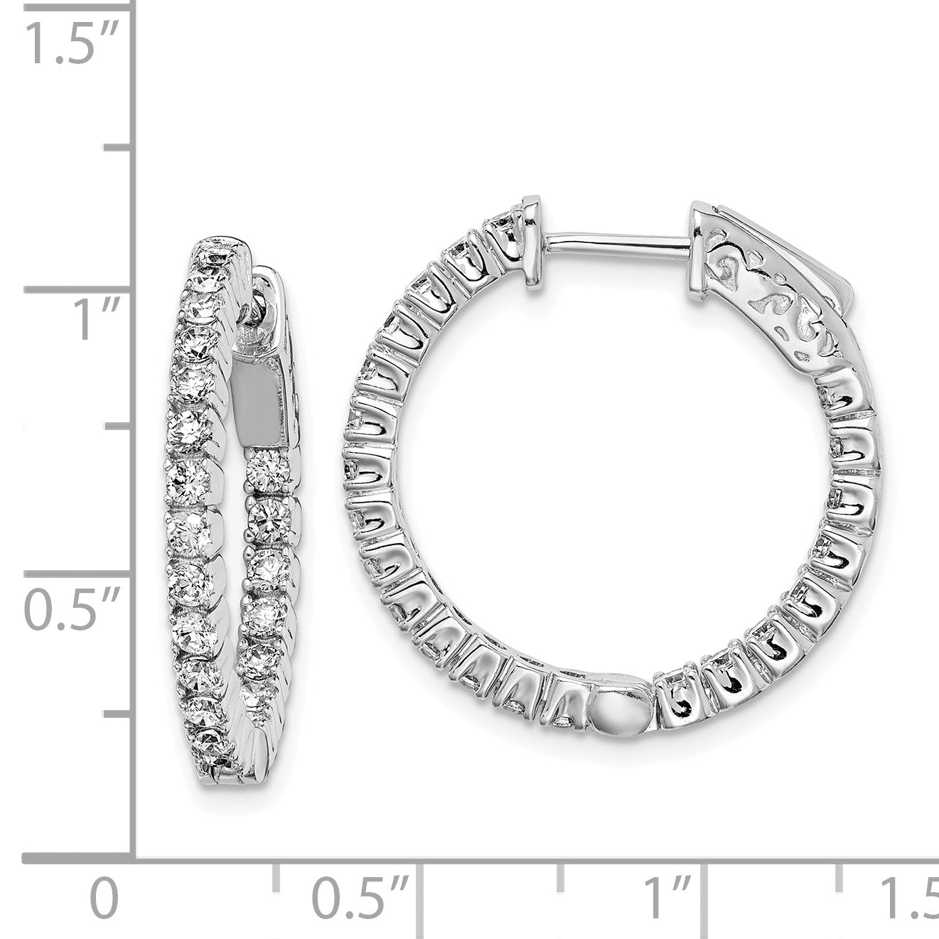 Sterling Shimmer Sterling Silver Rhodium-plated 44 Stone 2mm CZ In and Out Round Hinged Hoop Earrings