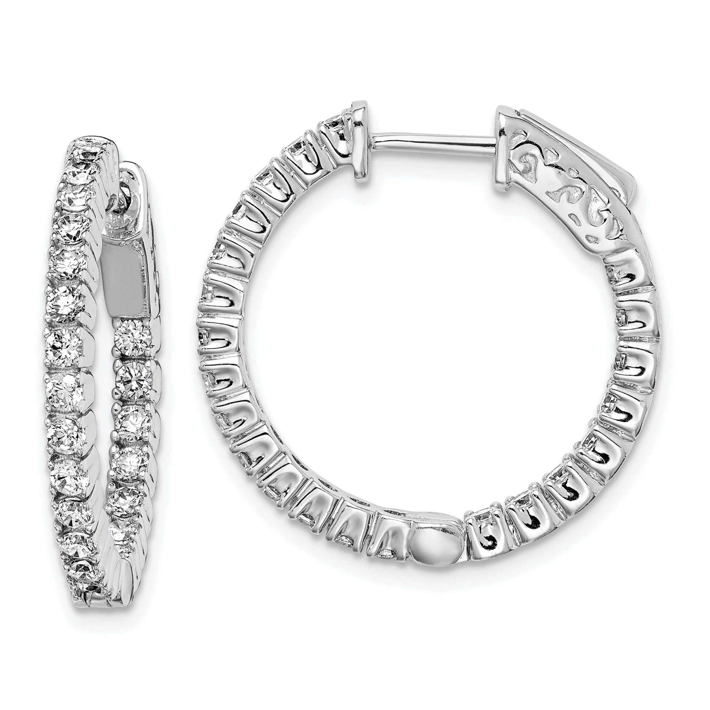 Sterling Shimmer Sterling Silver Rhodium-plated 44 Stone 2mm CZ In and Out Round Hinged Hoop Earrings