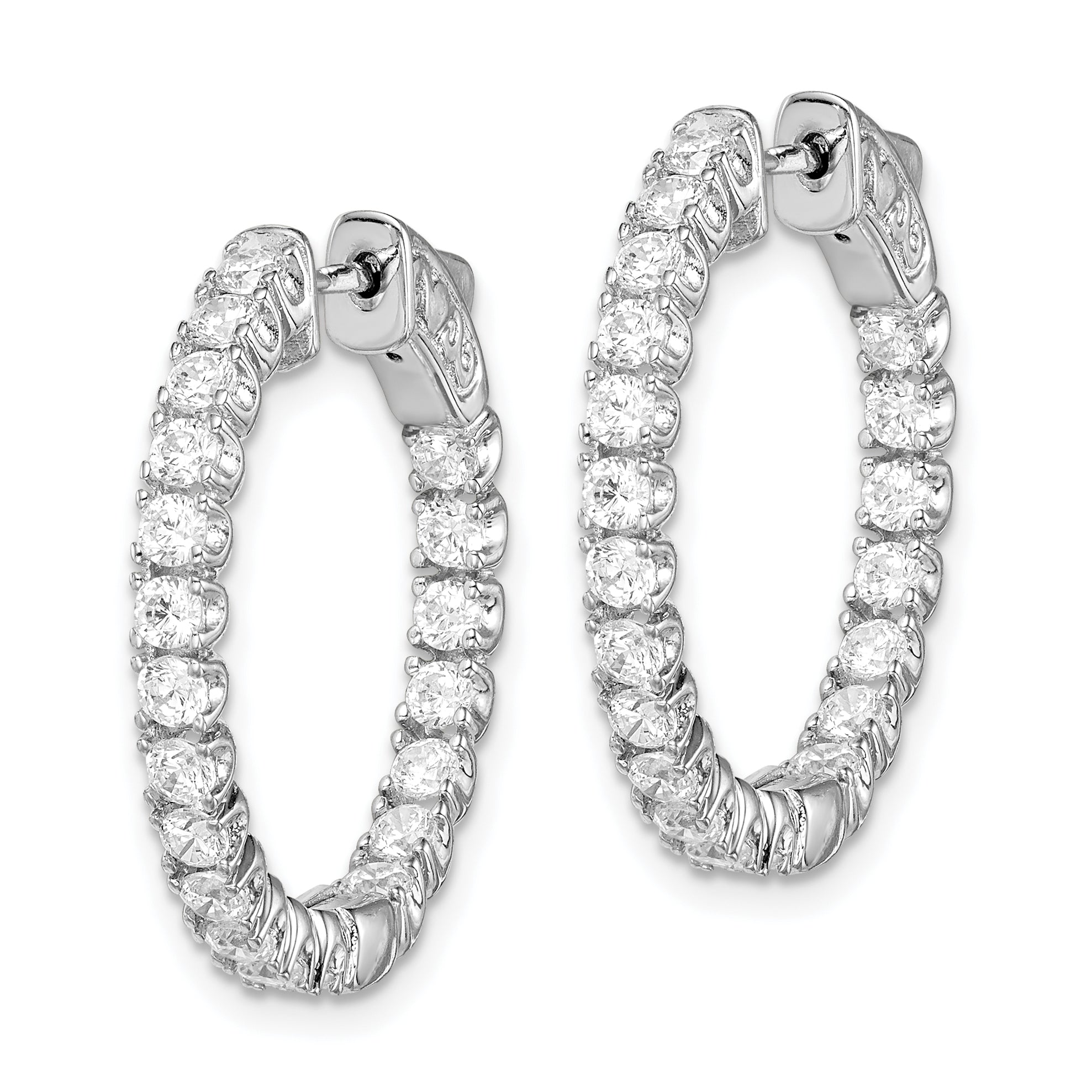 Sterling Shimmer Sterling Silver Rhodium-plated 40 Stone 2.25mm CZ In and Out Round Hinged Hoop Earrings