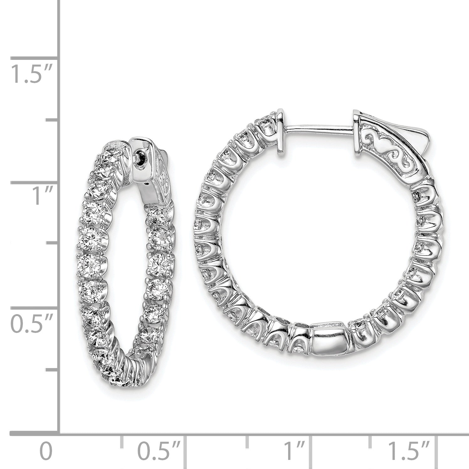 Sterling Shimmer Sterling Silver Rhodium-plated 40 Stone 2.25mm CZ In and Out Round Hinged Hoop Earrings