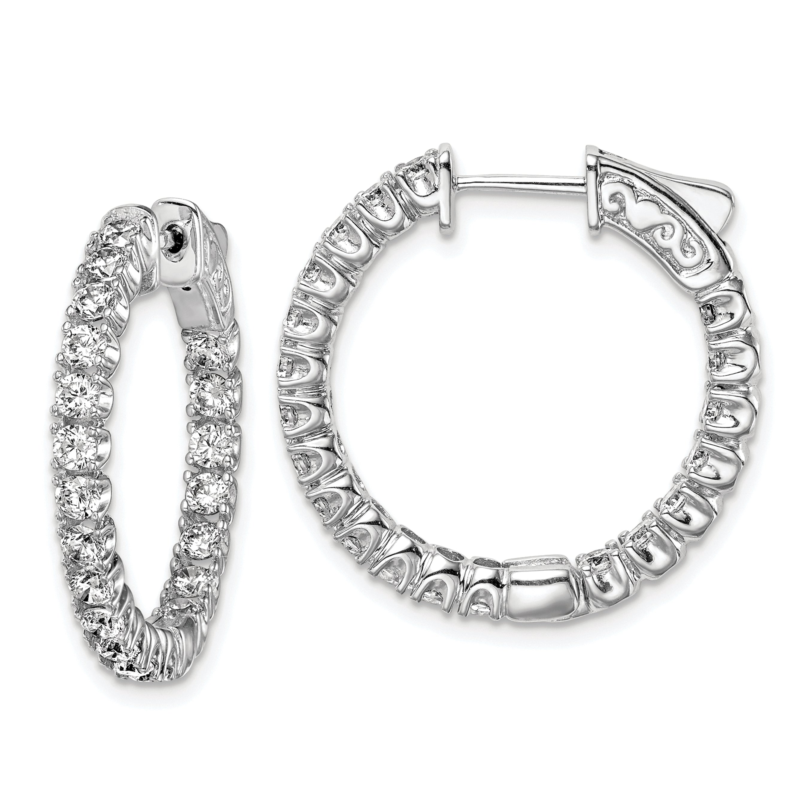 Sterling Shimmer Sterling Silver Rhodium-plated 40 Stone 2.25mm CZ In and Out Round Hinged Hoop Earrings