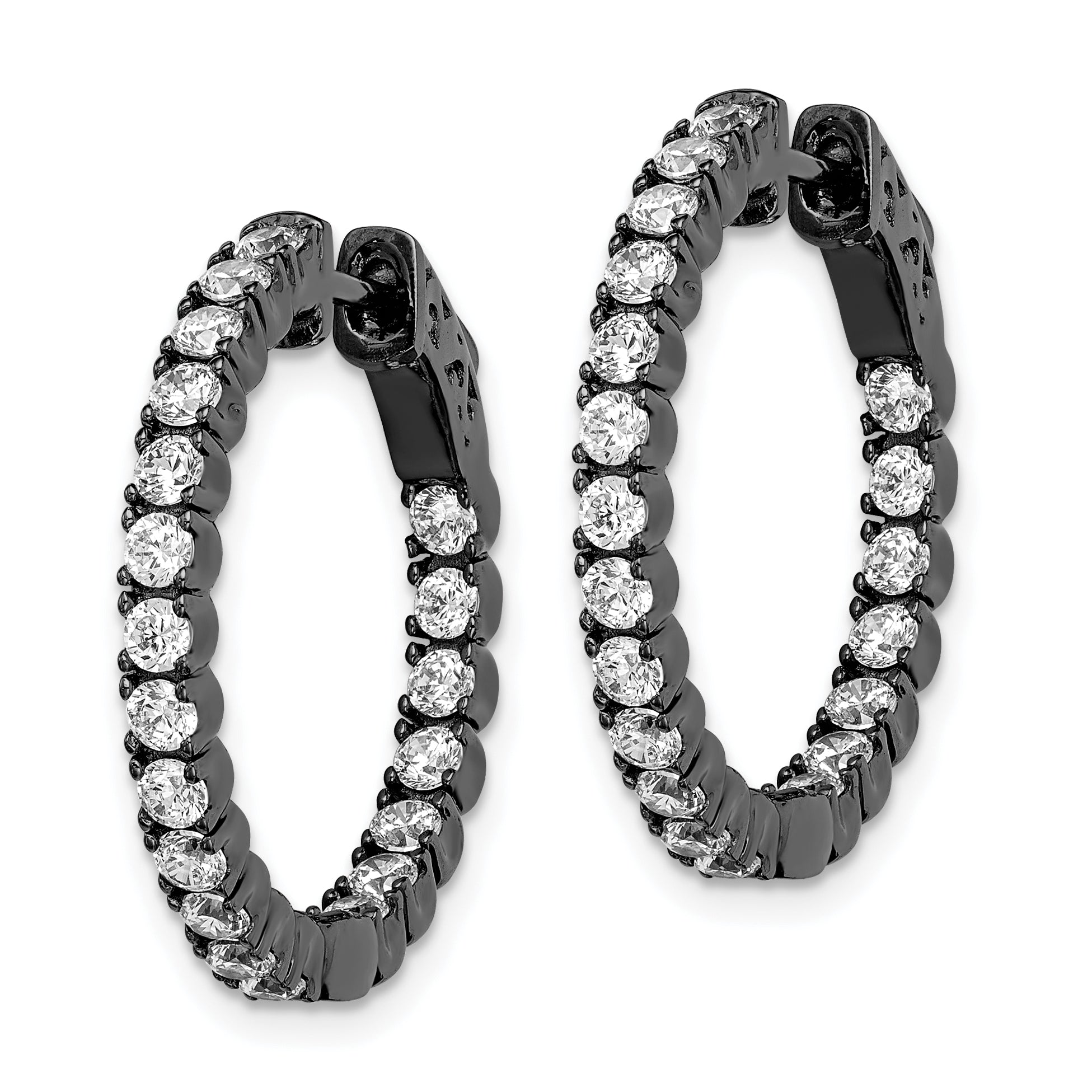 Sterling Shimmer Black Rhodium-plated 40 Stone 2.25mm CZ In and Out Round Hinged Hoop Earrings