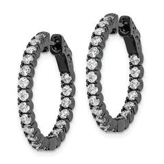 Sterling Shimmer Black Rhodium-plated 40 Stone 2.25mm CZ In and Out Round Hinged Hoop Earrings