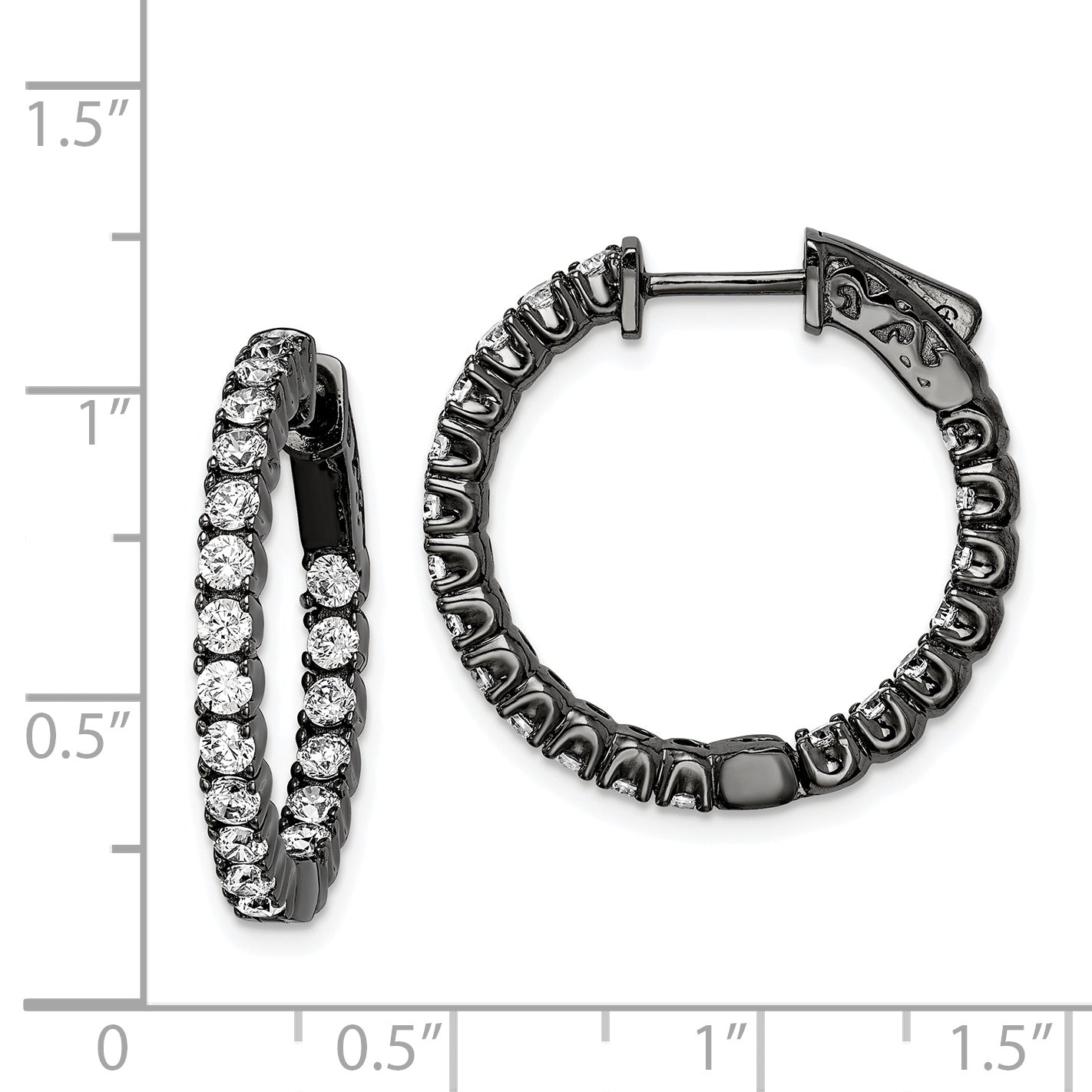 Sterling Shimmer Black Rhodium-plated 40 Stone 2.25mm CZ In and Out Round Hinged Hoop Earrings