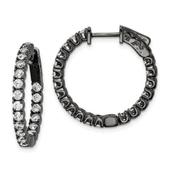 Sterling Shimmer Black Rhodium-plated 40 Stone 2.25mm CZ In and Out Round Hinged Hoop Earrings