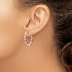 Sterling Shimmer Sterling Silver Rose-tone Rose Gold-plated 40 Stone 2.25mm CZ In and Out Round Hinged Hoop Earrings