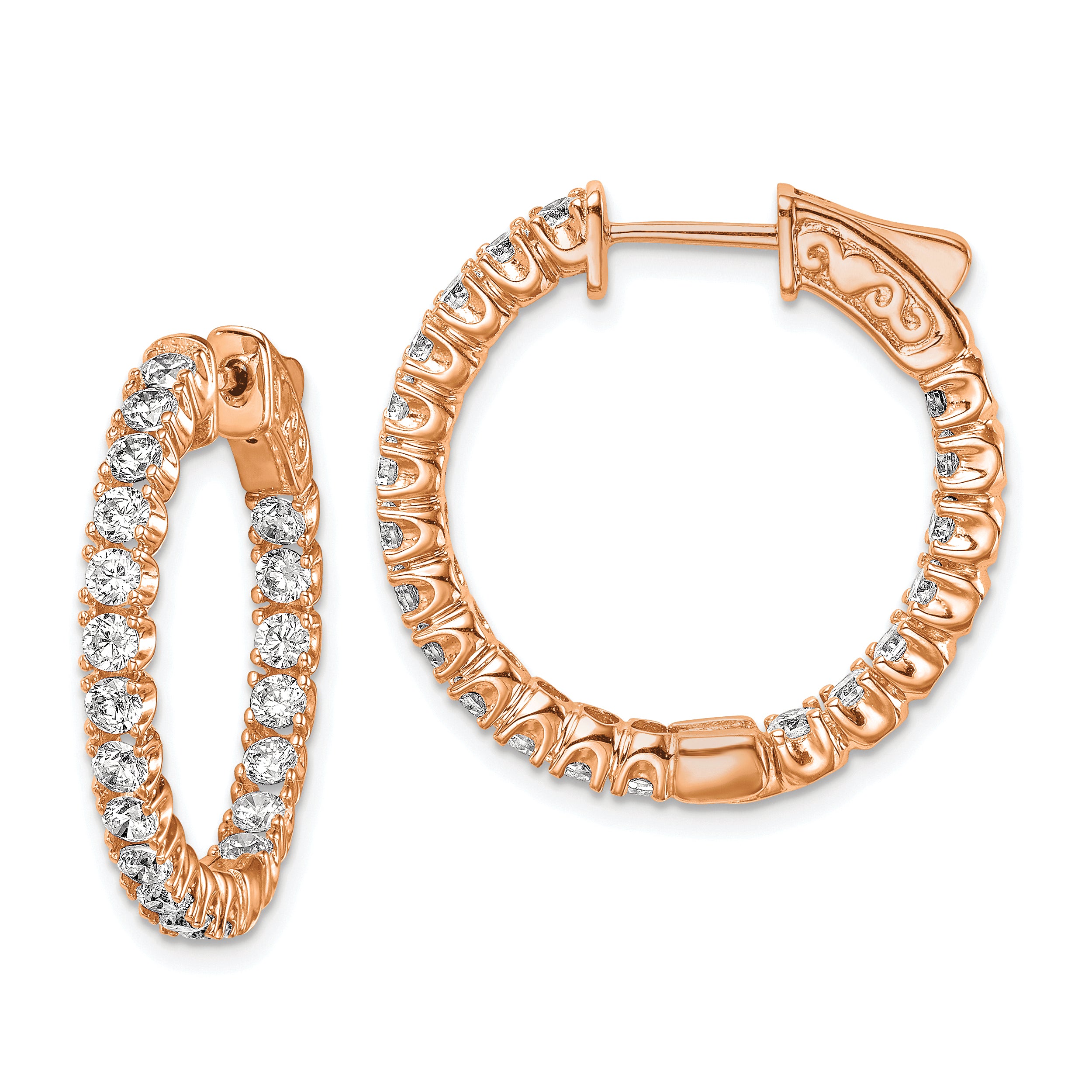 Sterling Shimmer Sterling Silver Rose-tone Rose Gold-plated 40 Stone 2.25mm CZ In and Out Round Hinged Hoop Earrings