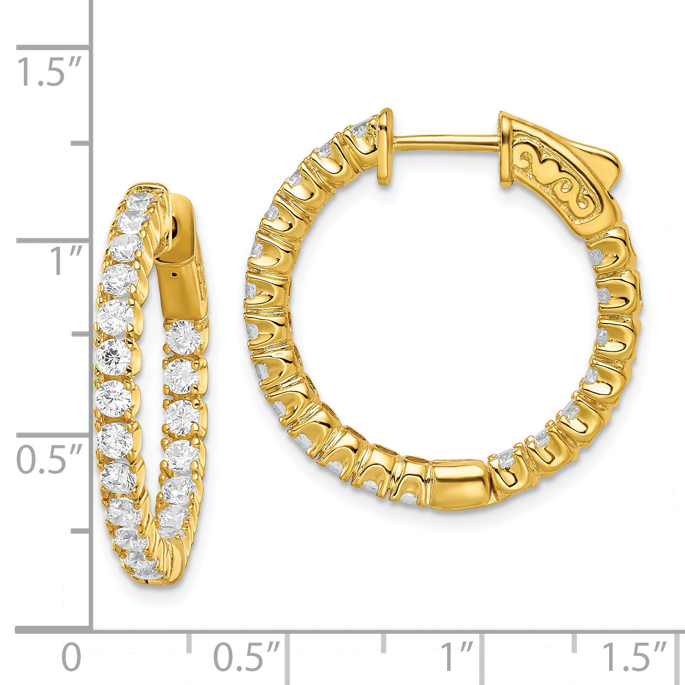 Sterling Shimmer Sterling Silver Gold-tone Flash Gold-plated 40 Stone 2.25mm CZ In and Out Round Hinged Hoop Earrings