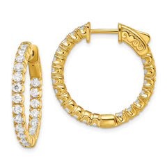 Sterling Shimmer Sterling Silver Gold-tone Flash Gold-plated 40 Stone 2.25mm CZ In and Out Round Hinged Hoop Earrings