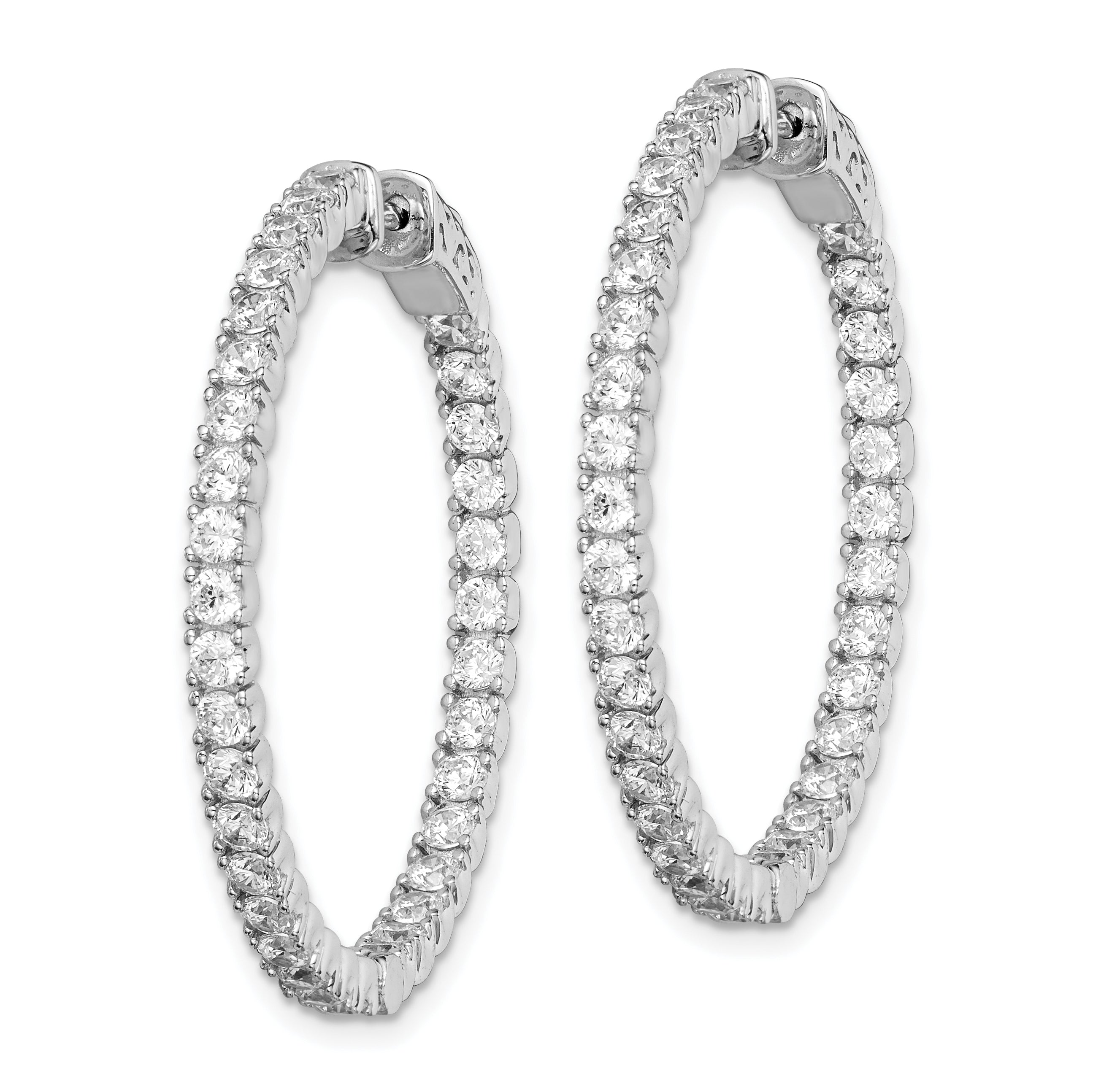 Sterling Shimmer Sterling Silver Rhodium-plated 68 Stone 2.25mm CZ In and Out Round Hinged Hoop Earrings