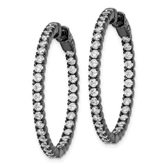 Sterling Shimmer Black Rhodium-plated 68 Stone 2.25mm CZ In and Out Round Hinged Hoop Earrings