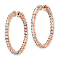 Sterling Shimmer Sterling Silver Rose-tone Flash Rose Gold-plated 68 Stone 2.25mm CZ In and Out Round Hinged Hoop Earrings