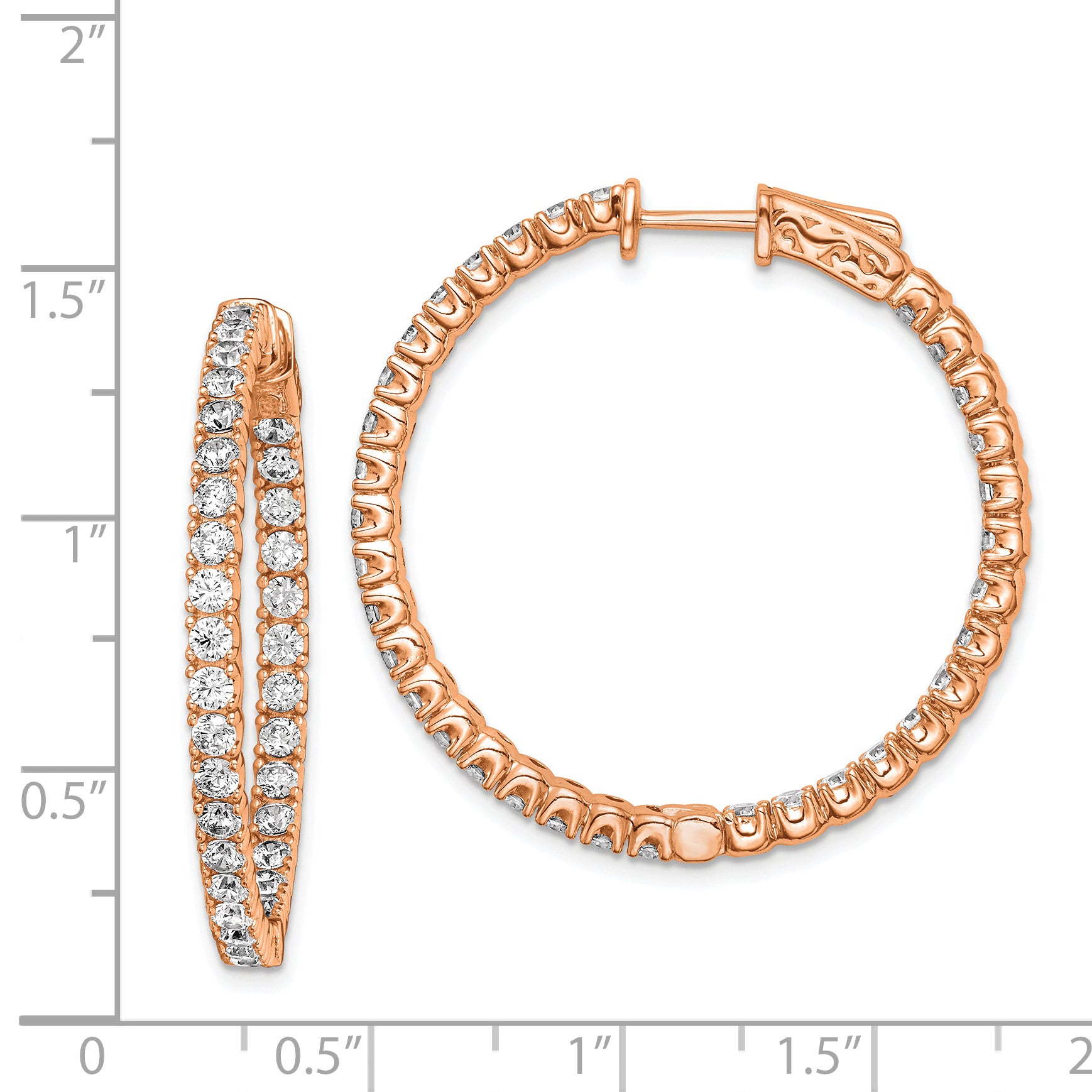 Sterling Shimmer Sterling Silver Rose-tone Flash Rose Gold-plated 68 Stone 2.25mm CZ In and Out Round Hinged Hoop Earrings