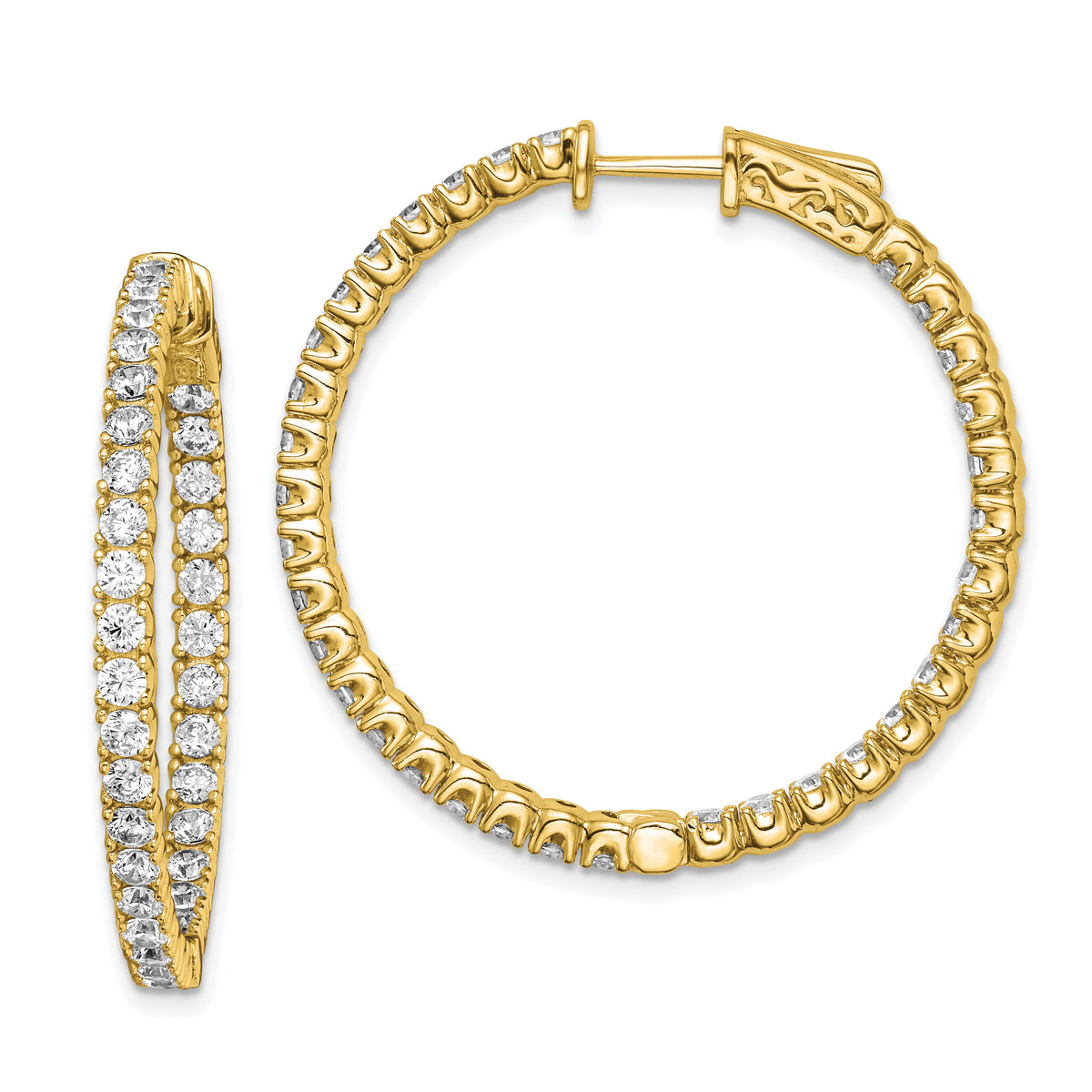 Sterling Shimmer Sterling Silver Gold-tone Flash Gold-plated 68 Stone 2.25mm CZ In and Out Round Hinged Hoop Earrings