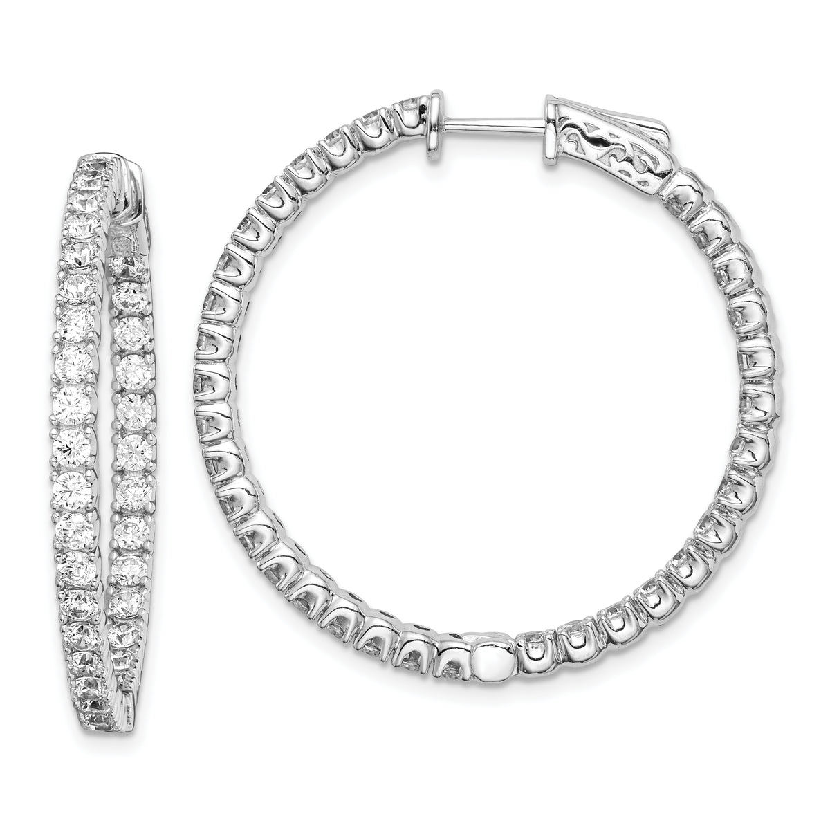 Sterling Shimmer Sterling Silver Rhodium-plated 68 Stone 2.25mm CZ In and Out Round Hinged Hoop Earrings