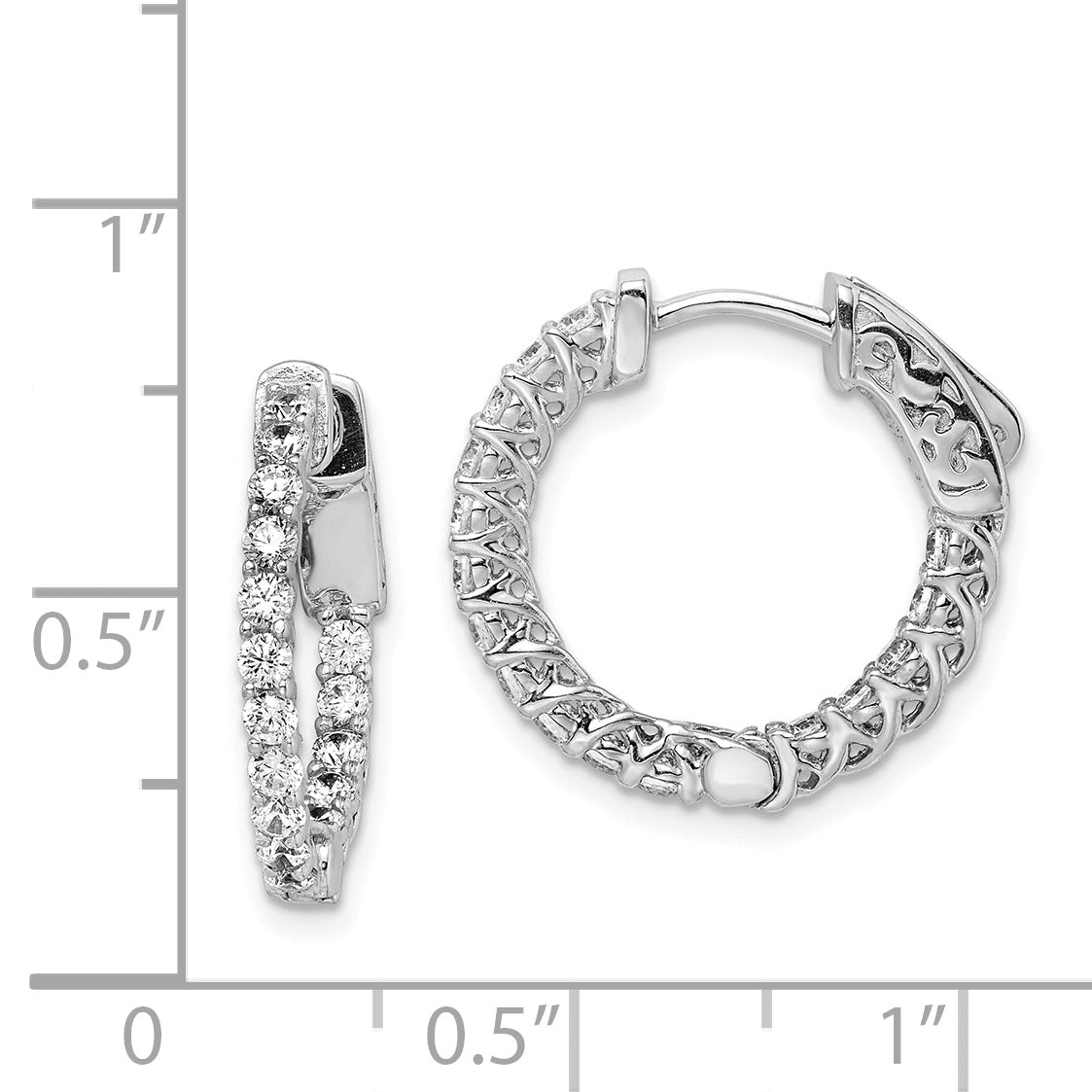 Sterling Shimmer Sterling Silver Rhodium-plated 32 Stone 2mm CZ In and Out Round Hinged Hoop Earrings