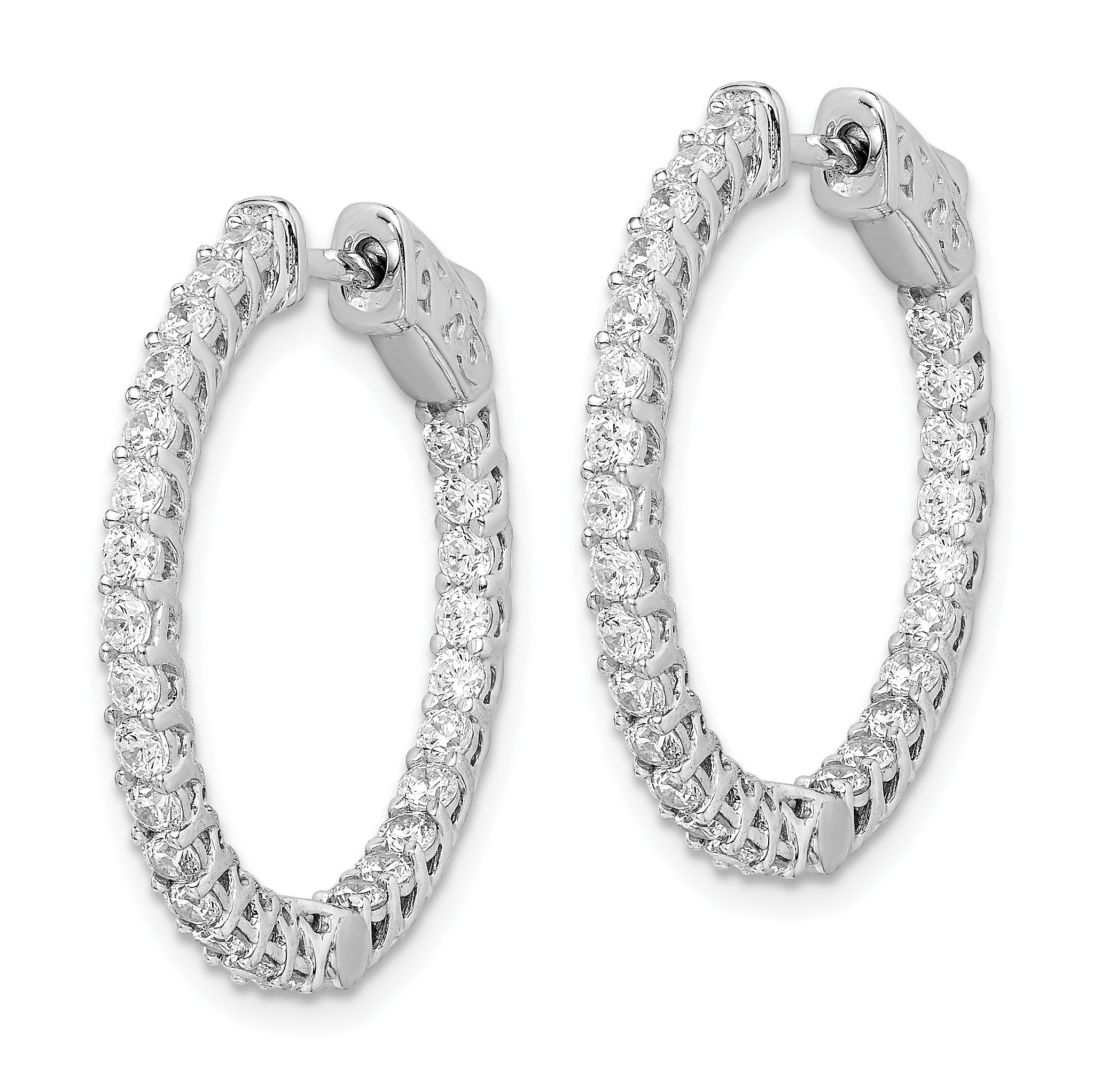 Sterling Shimmer Sterling Silver Rhodium-plated 52 Stone 2mm CZ In and Out Round Hinged Hoop Earrings