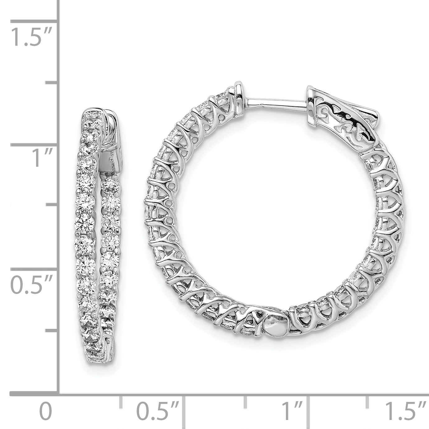 Sterling Shimmer Sterling Silver Rhodium-plated 52 Stone 2mm CZ In and Out Round Hinged Hoop Earrings