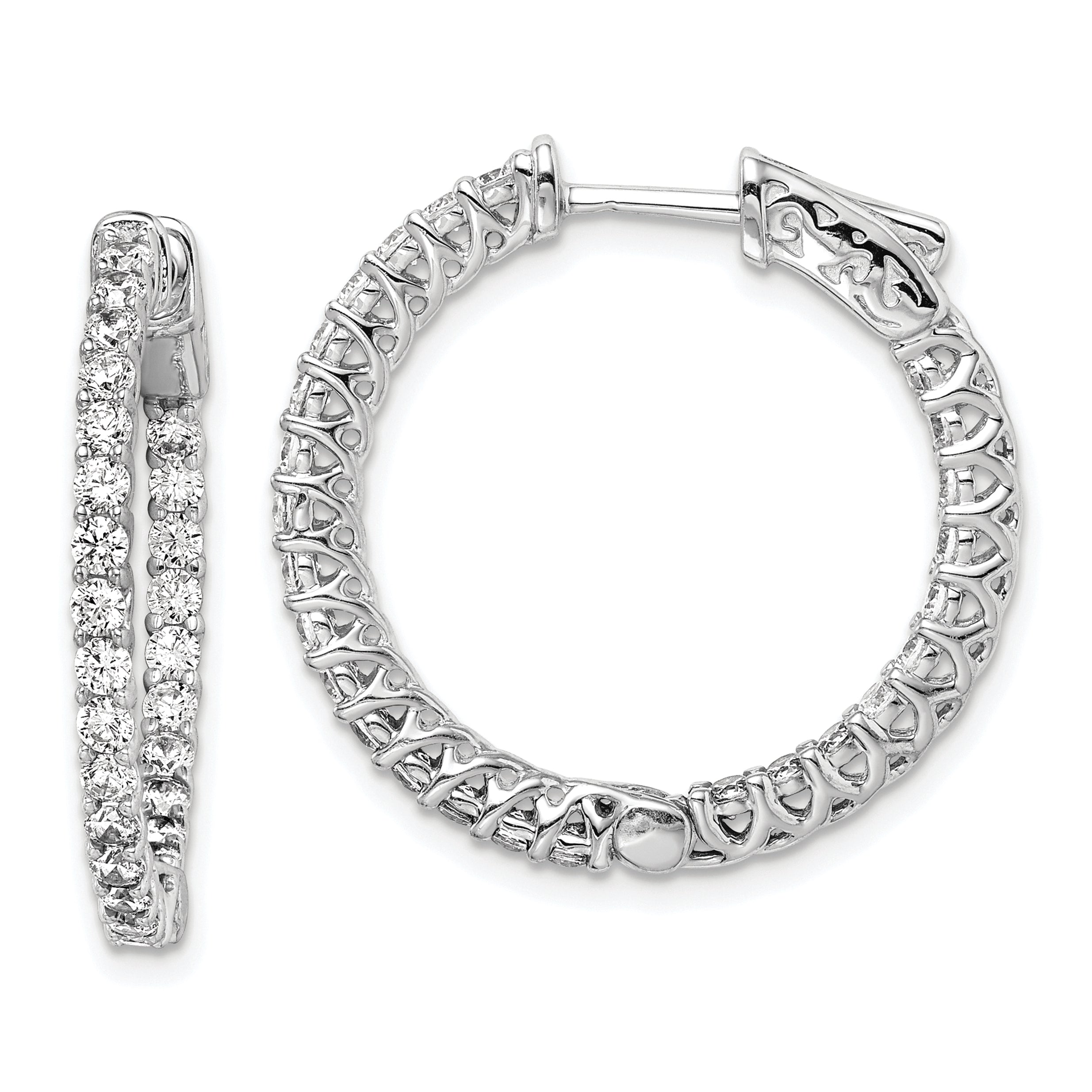 Sterling Shimmer Sterling Silver Rhodium-plated 52 Stone 2mm CZ In and Out Round Hinged Hoop Earrings