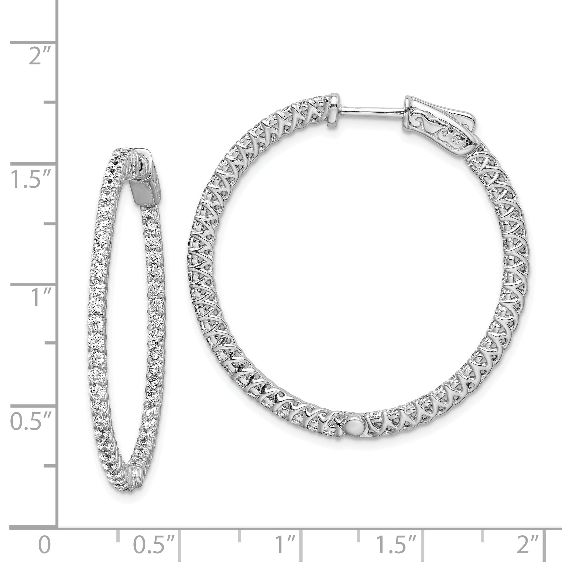 Sterling Shimmer Sterling Silver Rhodium-plated 96 Stone 1.7mm CZ In and Out Round Hinged Hoop Earrings