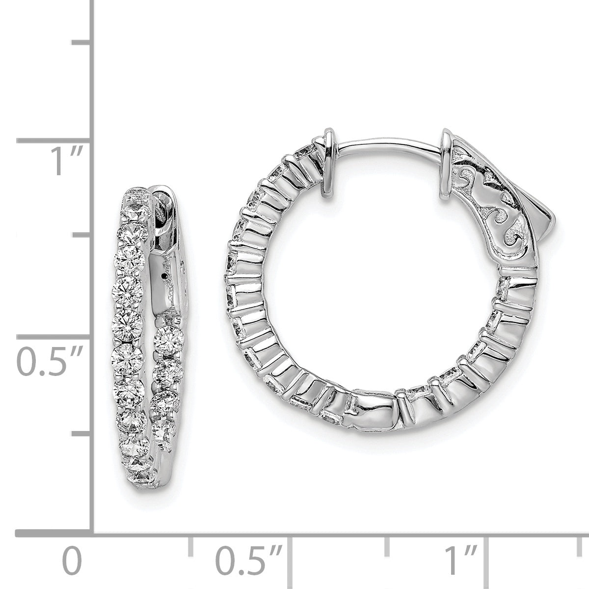 Sterling Shimmer Sterling Silver Rhodium-plated 32 Stone 2.0mm CZ In and Out Round Hinged Hoop Earrings