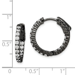 Sterling Shimmer Black Rhodium-plated 32 Stone 2.0mm CZ In and Out Round Hinged Hoop Earrings