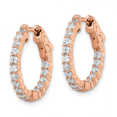 Sterling Shimmer Sterling Silver Rose-tone Rose Gold-plated 32 Stone 2.0mm CZ In and Out Round Hinged Hoop Earrings