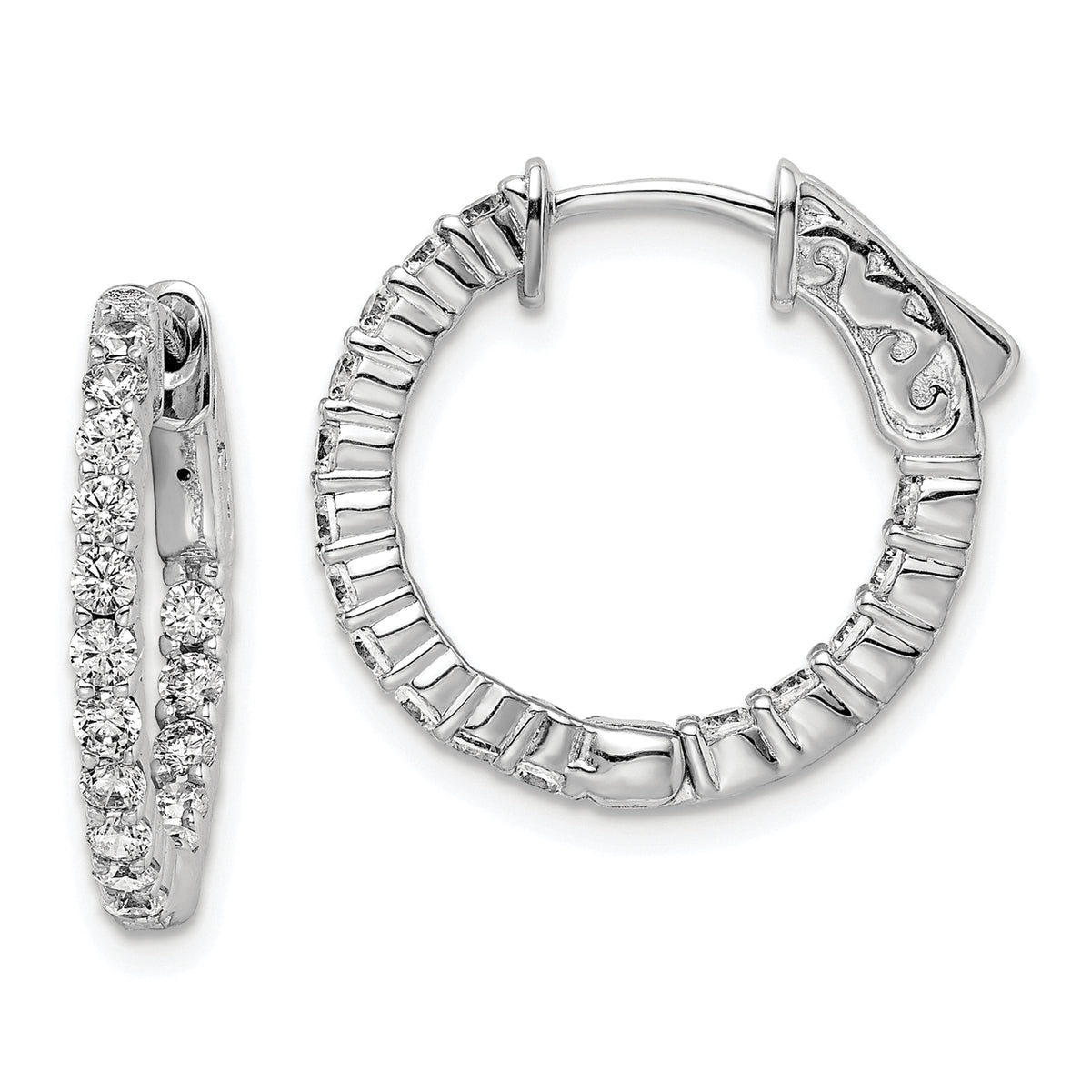 Sterling Shimmer Sterling Silver Rhodium-plated 32 Stone 2.0mm CZ In and Out Round Hinged Hoop Earrings