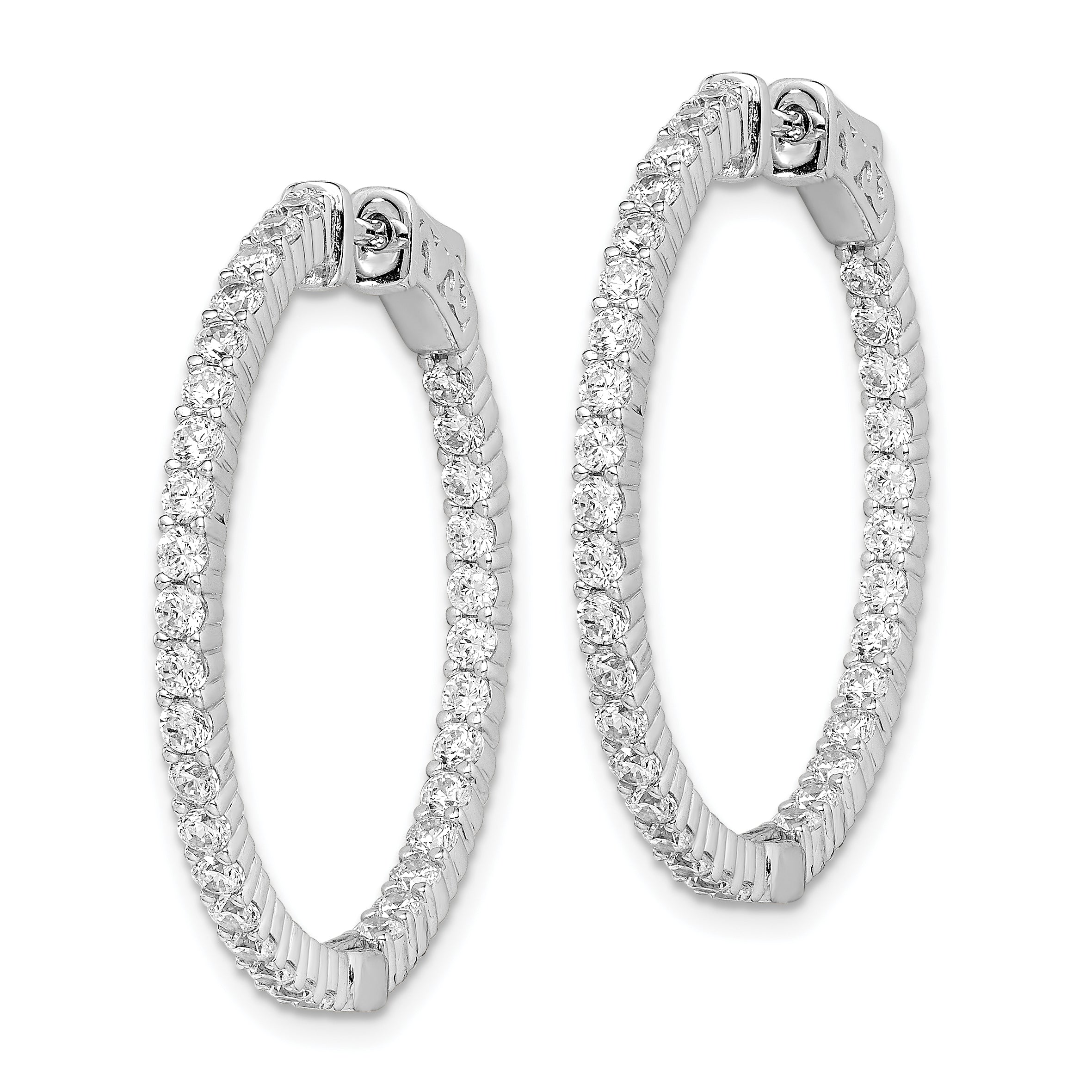 Sterling Shimmer Sterling Silver Rhodium-plated 66 Stone 2.0mm CZ In and Out Round Hinged Hoop Earrings