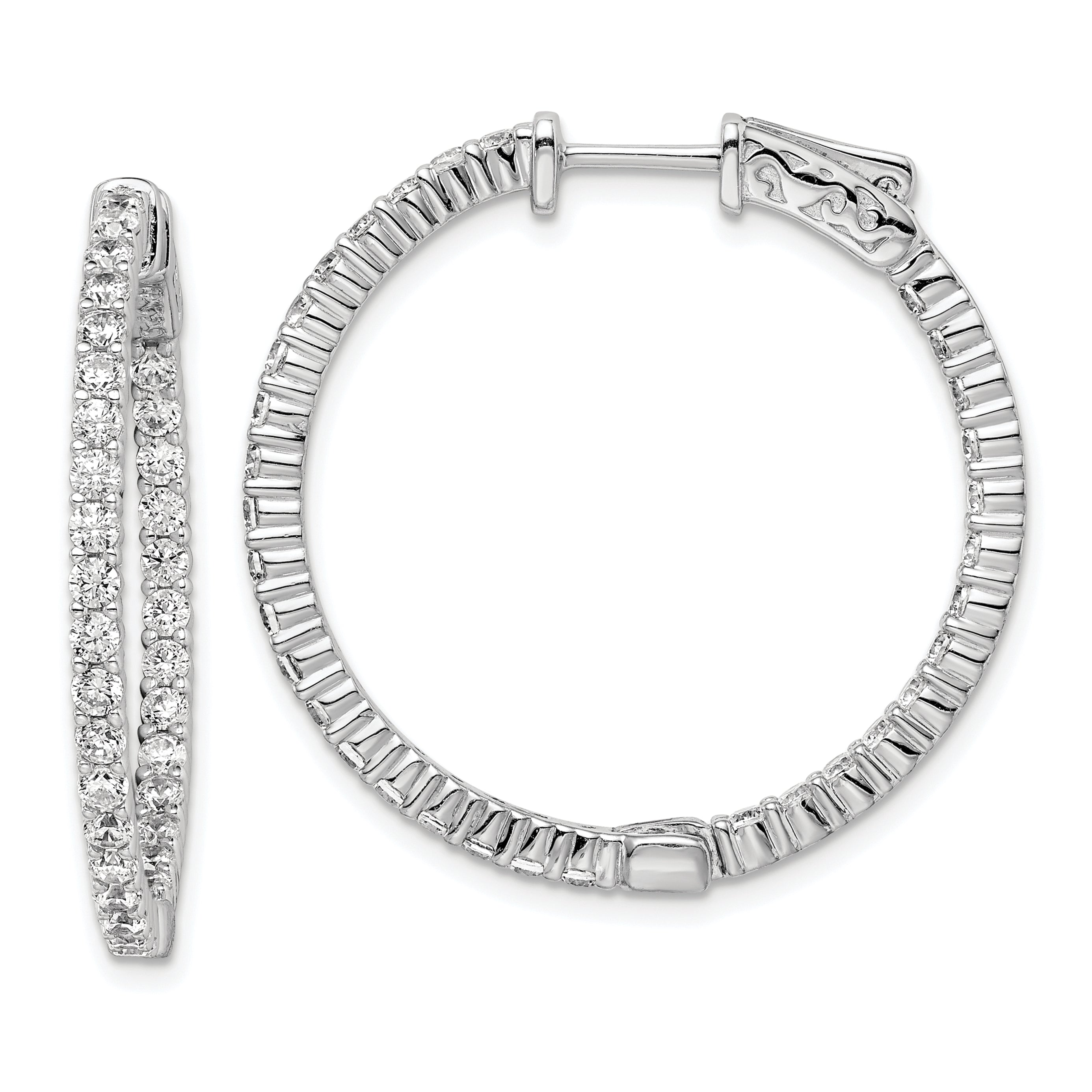 Sterling Shimmer Sterling Silver Rhodium-plated 66 Stone 2.0mm CZ In and Out Round Hinged Hoop Earrings