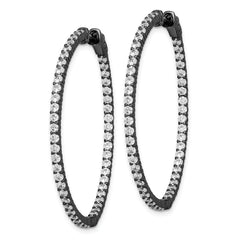 Sterling Shimmer Black Rhodium-plated 100 Stone 2mm CZ In and Out Round Hinged Hoop Earrings