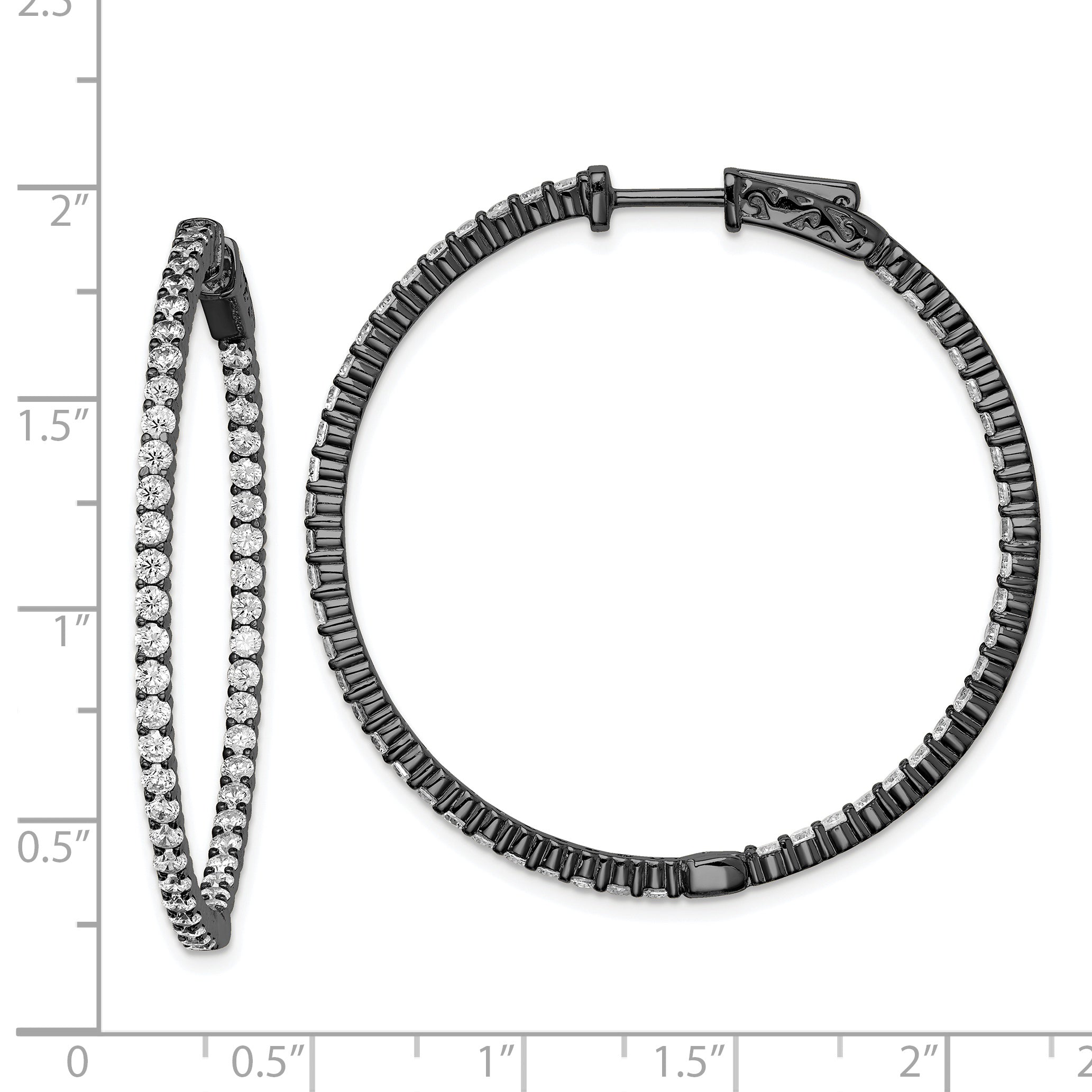 Sterling Shimmer Black Rhodium-plated 100 Stone 2mm CZ In and Out Round Hinged Hoop Earrings