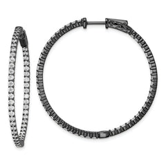 Sterling Shimmer Black Rhodium-plated 100 Stone 2mm CZ In and Out Round Hinged Hoop Earrings