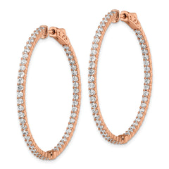 Sterling Shimmer Sterling Silver Rose-tone Flash Rose Gold-plated 78 Stone 2mm CZ In and Out Round Hinged Hoop Earrings