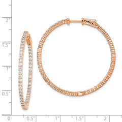 Sterling Shimmer Sterling Silver Rose-tone Flash Rose Gold-plated 78 Stone 2mm CZ In and Out Round Hinged Hoop Earrings