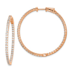 Sterling Shimmer Sterling Silver Rose-tone Flash Rose Gold-plated 78 Stone 2mm CZ In and Out Round Hinged Hoop Earrings