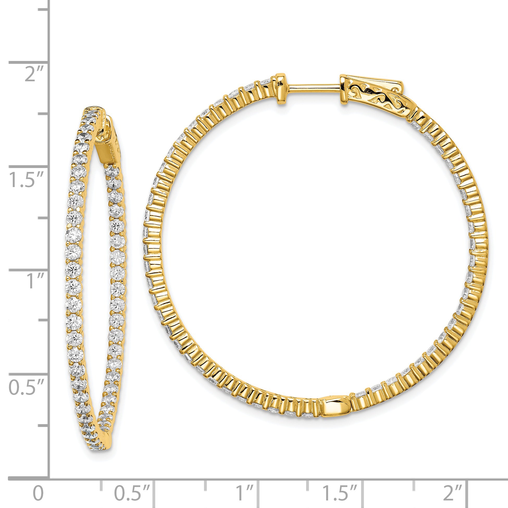 Sterling Shimmer Sterling Silver Gold-tone Flash Gold-plated 100 Stone 2mm CZ In and Out Round Hinged Hoop Earrings