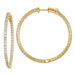 Sterling Shimmer Sterling Silver Gold-tone Flash Gold-plated 100 Stone 2mm CZ In and Out Round Hinged Hoop Earrings