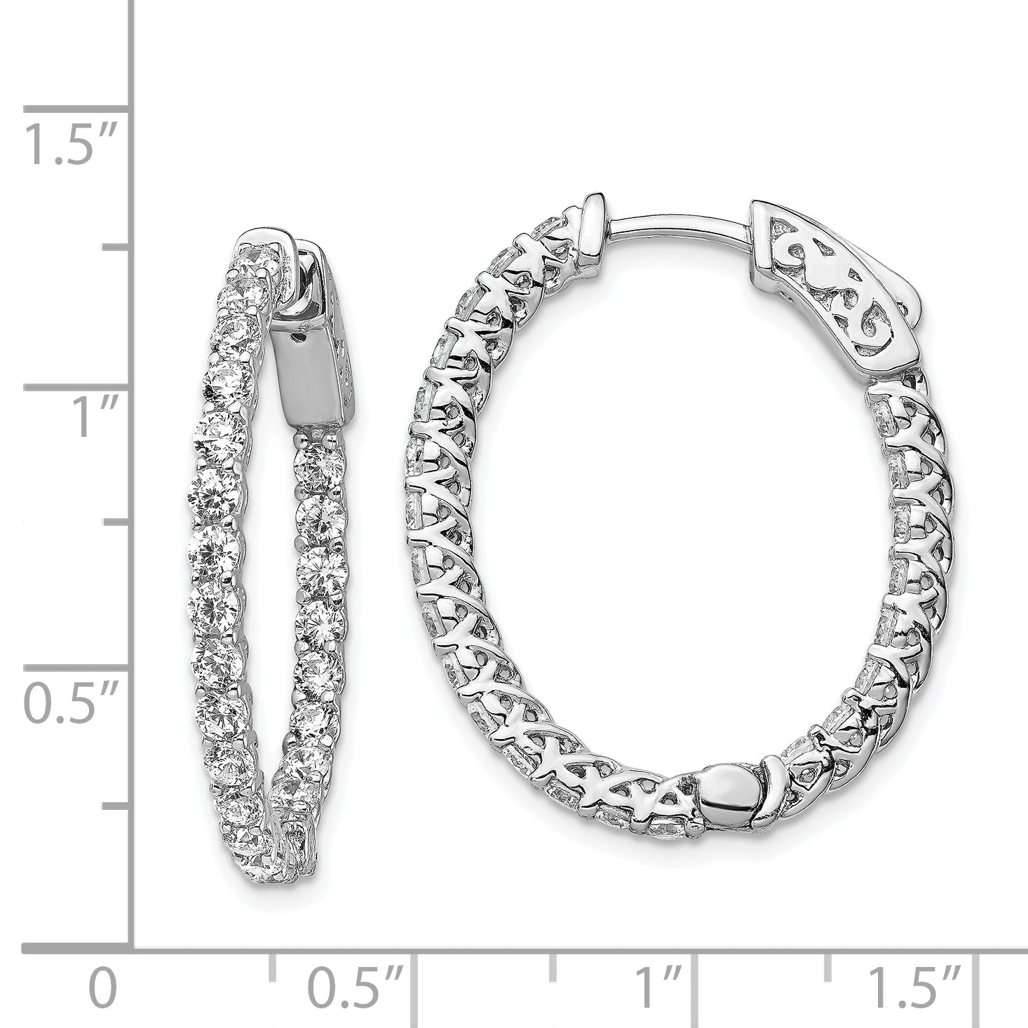 Sterling Shimmer Sterling Silver Rhodium-plated 46 Stone 2.25mm CZ In and Out Oval Hinged Hoop Earrings