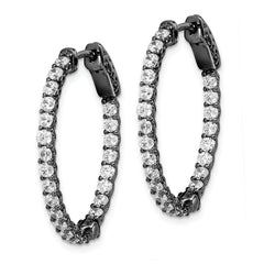 Sterling Shimmer Black Rhodium-plated 46 Stone 2.25mm CZ In and Out Oval Hinged Hoop Earrings