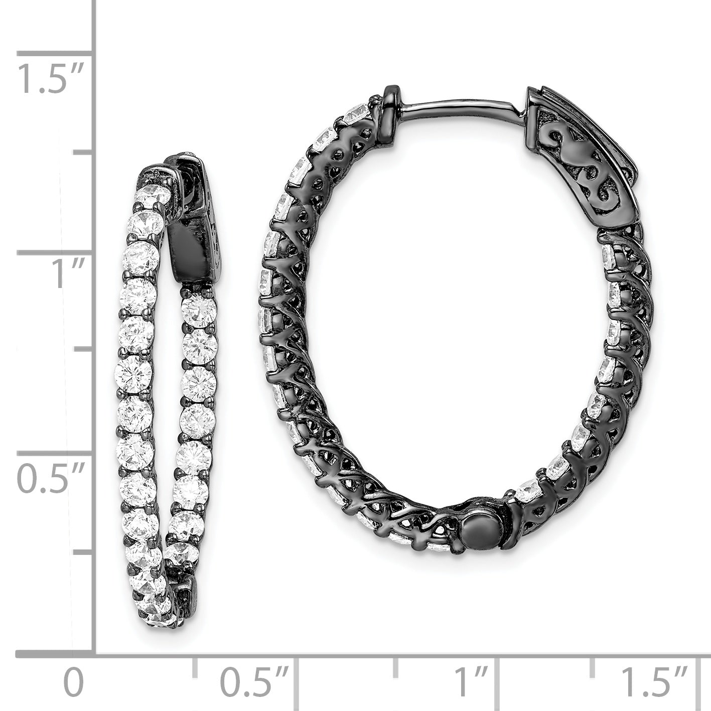 Sterling Shimmer Black Rhodium-plated 46 Stone 2.25mm CZ In and Out Oval Hinged Hoop Earrings