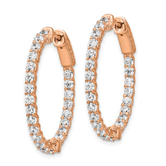 Sterling Shimmer Sterling Silver Rose-tone Flash Rose Gold-plated 46 Stone 2.25mm CZ In and Out Oval Hinged Hoop Earrings