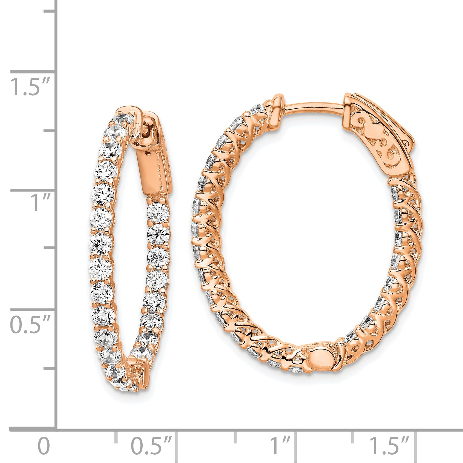 Sterling Shimmer Sterling Silver Rose-tone Flash Rose Gold-plated 46 Stone 2.25mm CZ In and Out Oval Hinged Hoop Earrings