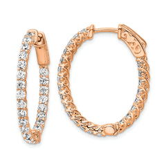 Sterling Shimmer Sterling Silver Rose-tone Flash Rose Gold-plated 46 Stone 2.25mm CZ In and Out Oval Hinged Hoop Earrings