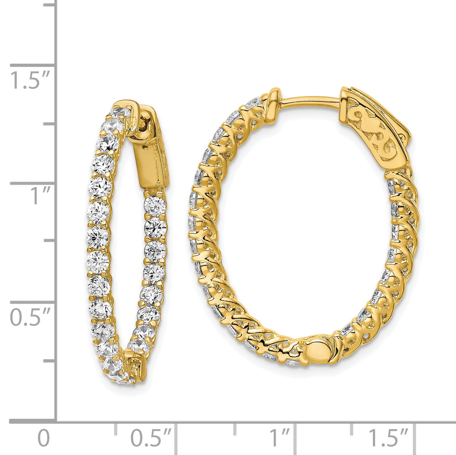 Sterling Shimmer Sterling Silver Gold-tone Flash Gold-plated 46 Stone 2.25mm CZ In and Out Oval Hinged Hoop Earrings