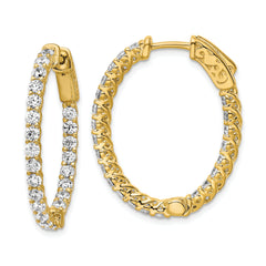 Sterling Shimmer Sterling Silver Gold-tone Flash Gold-plated 46 Stone 2.25mm CZ In and Out Oval Hinged Hoop Earrings